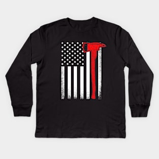 Firefighter American Flag Axe Kids Long Sleeve T-Shirt